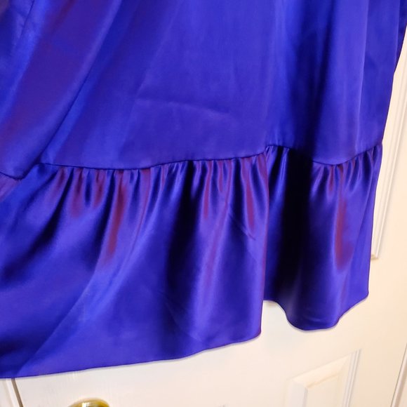 EXPRESS Silk Ruffle Collar Dress XS Cobalt Blue Purple racerback slip Y2K - Picture 6 of 10